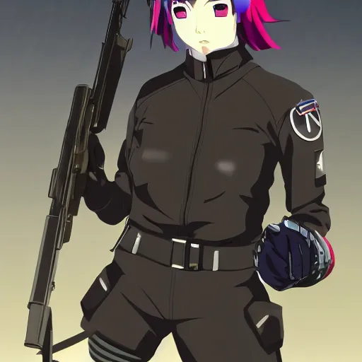 Image similar to Anime Major motoko kusanagi in all black uniform wielding a rifle, digital art