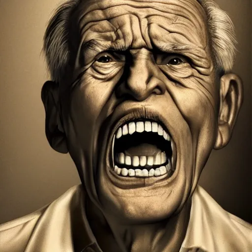 Prompt: perfectly centered portrait photograph of an elderly man trying to scream with no mouth, detailed, terror, ambient lighting, hyper realistic, pop art style, artstation, featured on z brush, 3 5 mm film grain