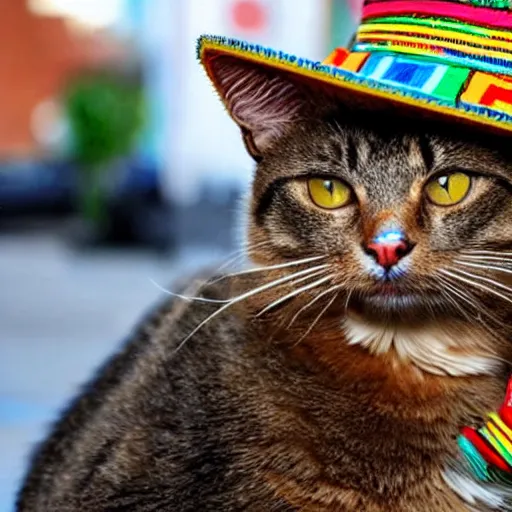 Prompt: a mexican cat wearing a sombrero and bandolier