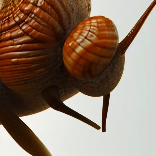 Image similar to photorealistic rendering of a snail smiling, 4 k