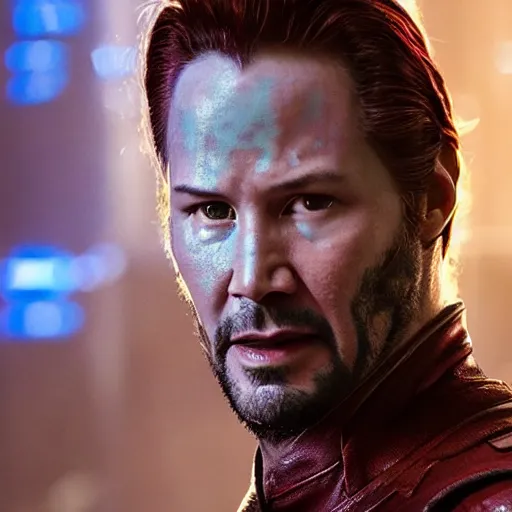 Image similar to film still of Keanu Reeves as Yondu in Guardians of the Galaxy