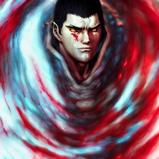 Image similar to portrait of guts from berserk submerged in red water, extremely detailed, made by wlop, maxwell boas, Sakimi chan and Anato Finnstark