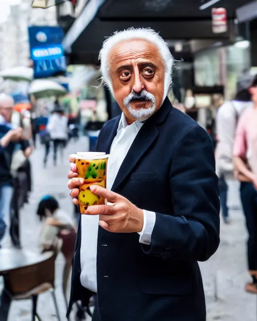 Image similar to a boba tea. hyper realistic and anamorphic 2 0 1 0 s movie still of giovanni falcone, by paolo sorrentino, leica sl 2 3 0 mm, beautiful color, high quality, high textured, lens flare, refined face