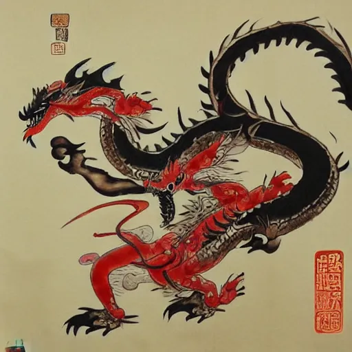 Prompt: minion fighting dragon, traditional chinese painting