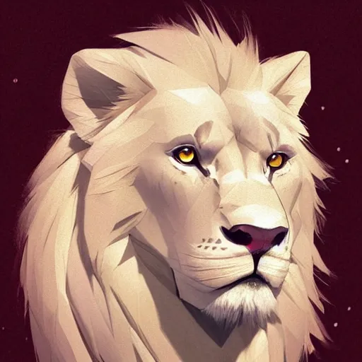 Image similar to aesthetic portrait commission of a albino male furry anthro low-poly lion, Character design by charlie bowater, ross tran, artgerm, and makoto shinkai, detailed, inked, western comic book art, 2021 award winning painting
