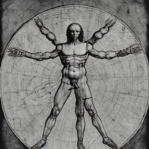 Image similar to the vitruvian alien, by leonardo da vinci