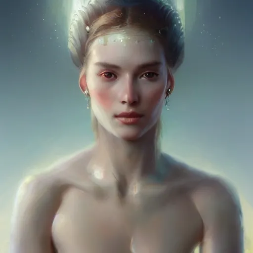 Prompt: a beautiful portrait of a goddess with pearly skin by greg rutkowski and raymond swanland, trending on artstation, ultra realistic digital art