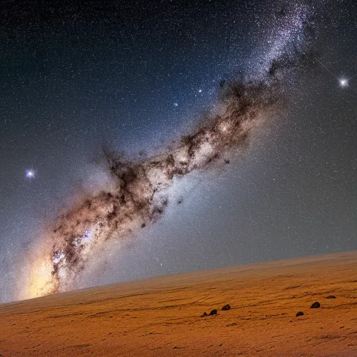 Image similar to Milky Way as seen in the night sky from the surface of an alien planet located in a different part of the galaxy, NASA true color 8k image, high detail