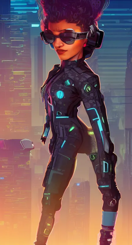 Image similar to zendaya as a cyberpunk hero standing on the rooftop of cybertown, art poster, full body, t - pose, character design, ambient lighting, 4 k, lois van baarle, ilya kuvshinov, rossdraws, alphonse mucha, jung gi kim, dylan kowalsk, artstation