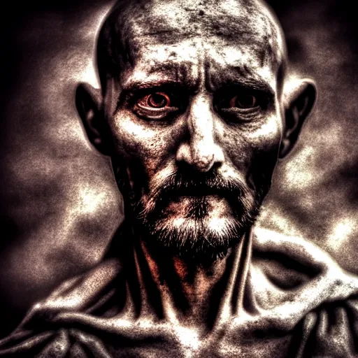 Image similar to Portrait of a necromancer, grim fantasy , HDR, natural light, medium close shot, dynamic pose, award winning photograph, Michelangelo style