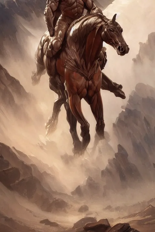 Prompt: splash art of an exaggeratedly muscular anthro horse character, wearing a tactical bodysuit, kevlar fabric, full body, highly detailed, digital painting, artstation, concept art, sharp focus, illustration, art by artgerm and greg rutkowski and alphonse mucha