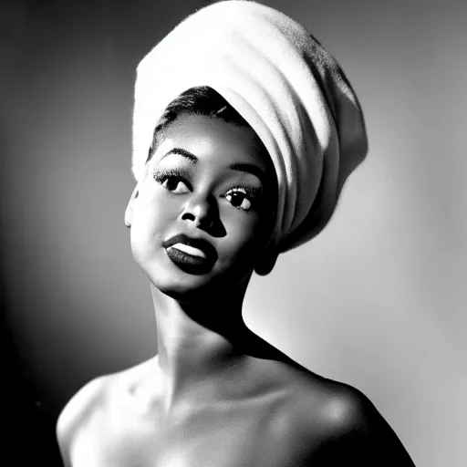 Image similar to black and white photo of a beautiful and elegant 1 9 5 8 young black actress