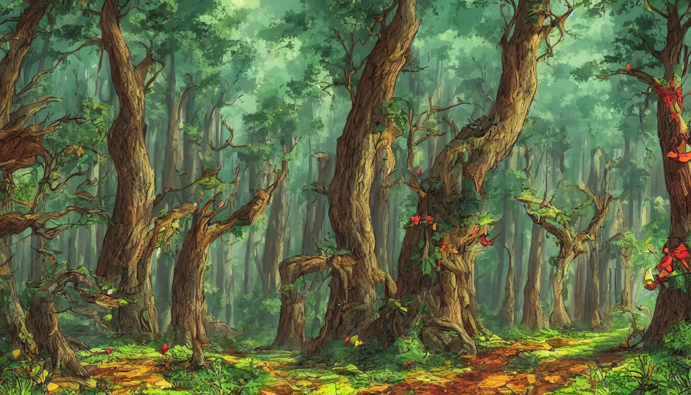 Image similar to a clearing in a forest, Disney cartoon, animation, high detail, colorful