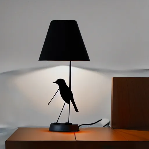 Prompt: Art Deco table lamp in shape of a wagtail, studio lighting, 8k