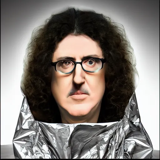 Image similar to weird al yankovic wrapped in foil, digital photography, highly detailed, portrait