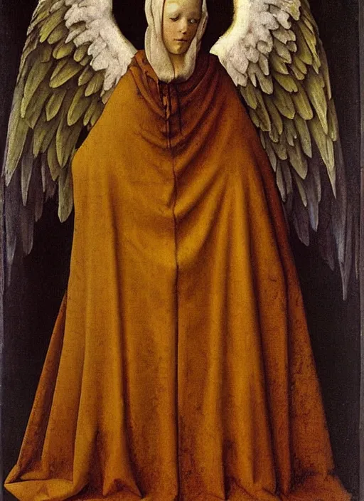 Image similar to angel wings, medieval painting by jan van eyck, johannes vermeer