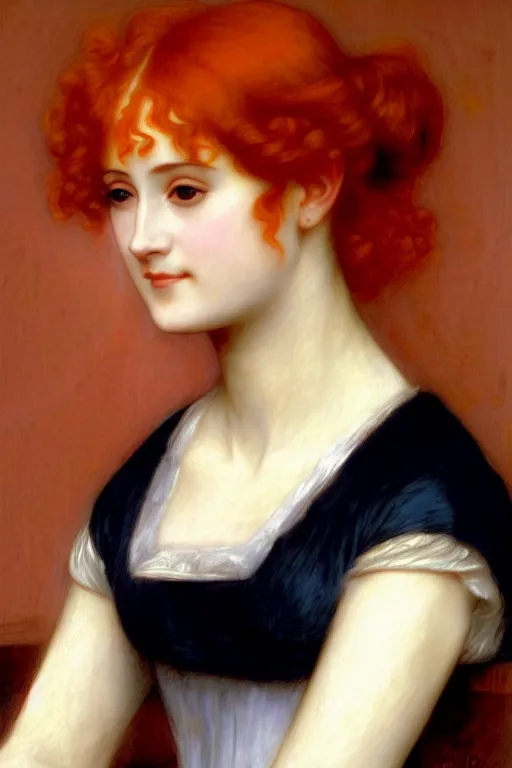 Prompt: jane austen orange red hair, painting by rossetti bouguereau, detailed art, artstation