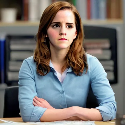 Image similar to emma watson as Pam Beesly in the TV show the office promotional images