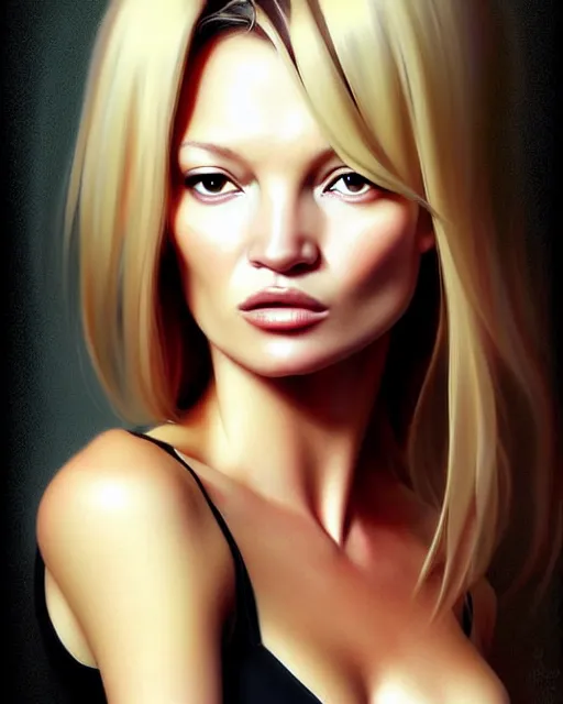 Image similar to portrait of Kate Moss as Anime girl cute-fine-face, full body! pretty face, realistic shaded Perfect face, fine details. Anime. realistic shaded lighting by Ilya Kuvshinov Giuseppe Dangelico Pino and Michael Garmash and Rob Rey