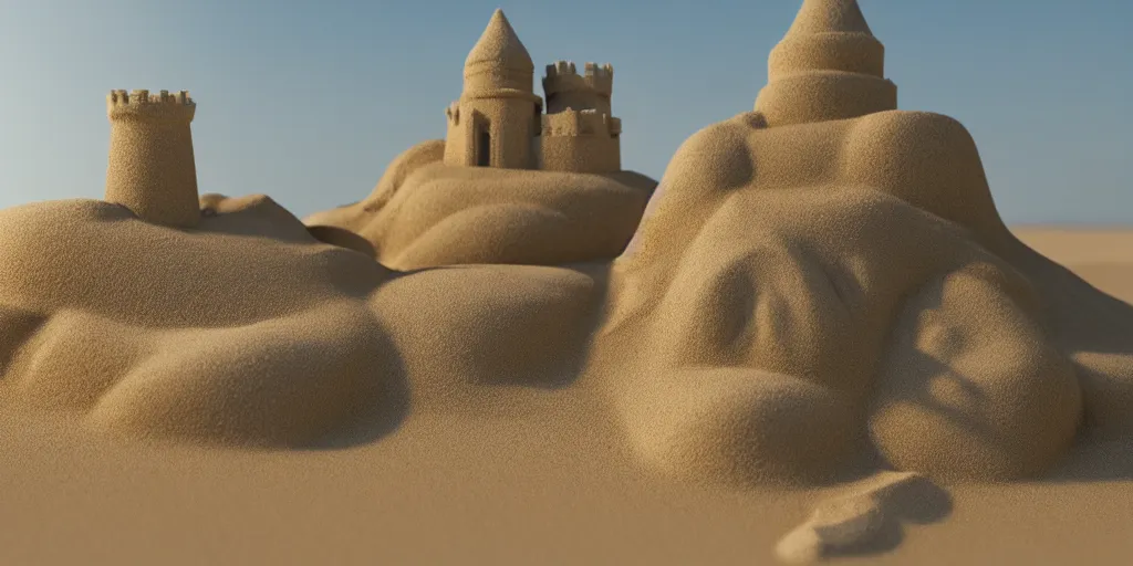 Image similar to Sand castle, octane render, unreal engine 5, extreme quality, extremely detailed sand, realistic, realistic lighting, realistic shadows, 8k