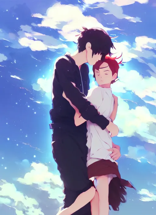 anime girl hugging boy