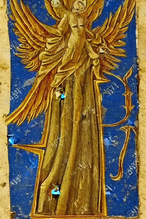 Image similar to Old alchemic symbol of archangel Gabriel, Symbol painted to an old paper ,intricate, elegant, highly detailed, smooth, sharp focus, old manuscript