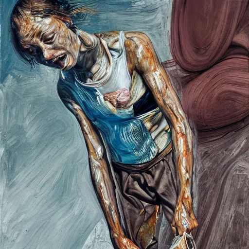 Prompt: high quality high detail painting by lucian freud and jenny saville, hd, parkour, turquoise