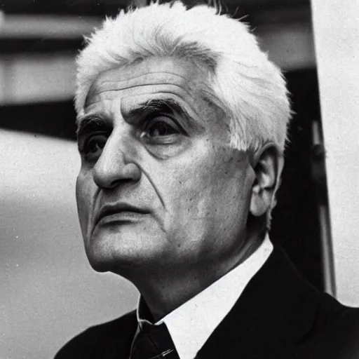 Prompt: jacques derrida in a factory, dramatic light, ultra realistic faces, 1 9 0 1