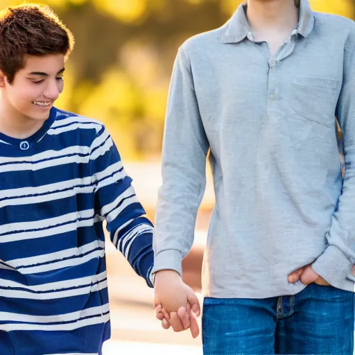 Image similar to Photograph of two teenage boys in love, holding hand, sigma 85mm