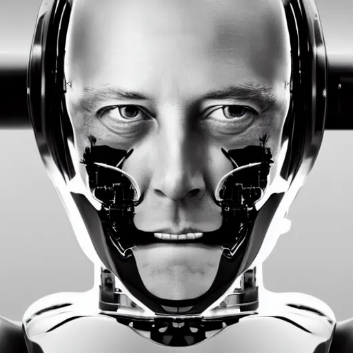 Prompt: elon musk face opens like westworld robot inside, canon eos photograph, 5 0 mm lens