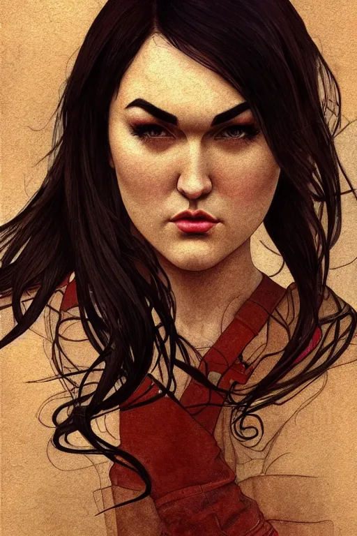 Prompt: sasha grey. highly detailed, digital painting, watercolor, soviet realism, engraving, artstation, concept art, smooth, sharp focus, vivid grunge, manga, illustration, unreal engine 5, 8 k, art by bilibin and kuvshinov and malevich and mucha