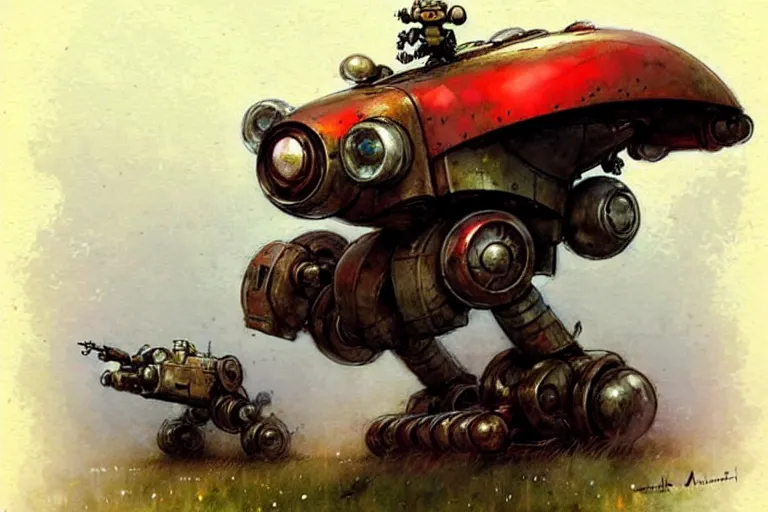 Image similar to adventurer ( ( ( ( ( 1 9 5 0 s retro future robot mouse battlemech mecha wagon house. muted colors. ) ) ) ) ) by jean baptiste monge!!!!!!!!!!!!!!!!!!!!!!!!! chrome red