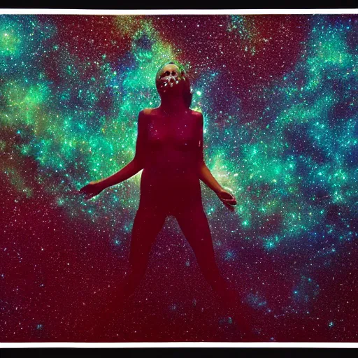 Prompt: A beautiful print. You cannot see the future. You cannot change the past. All of life consists of running into darkness. cosmic nebulae by Tyler Shields loose