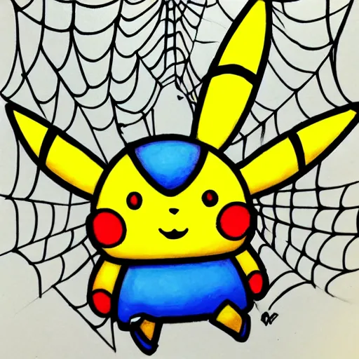 Prompt: a spiderweb Pikachu