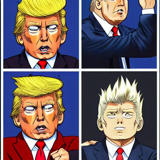 Prompt: donald trump in the style of yusuke murata