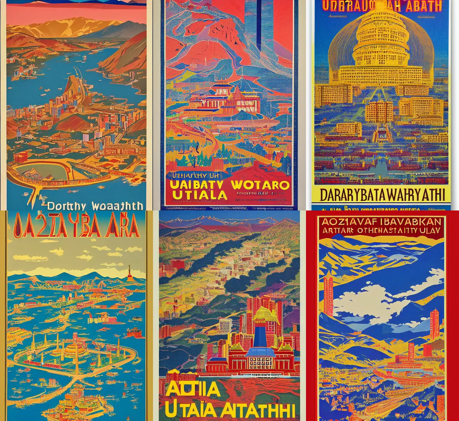 Prompt: A 2061 travel poster for Ulaanbaatar by Dorothy Waugh