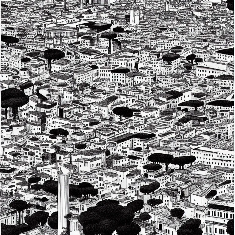 Image similar to the city of rome, highly detailed, cinematic, art by inio asano