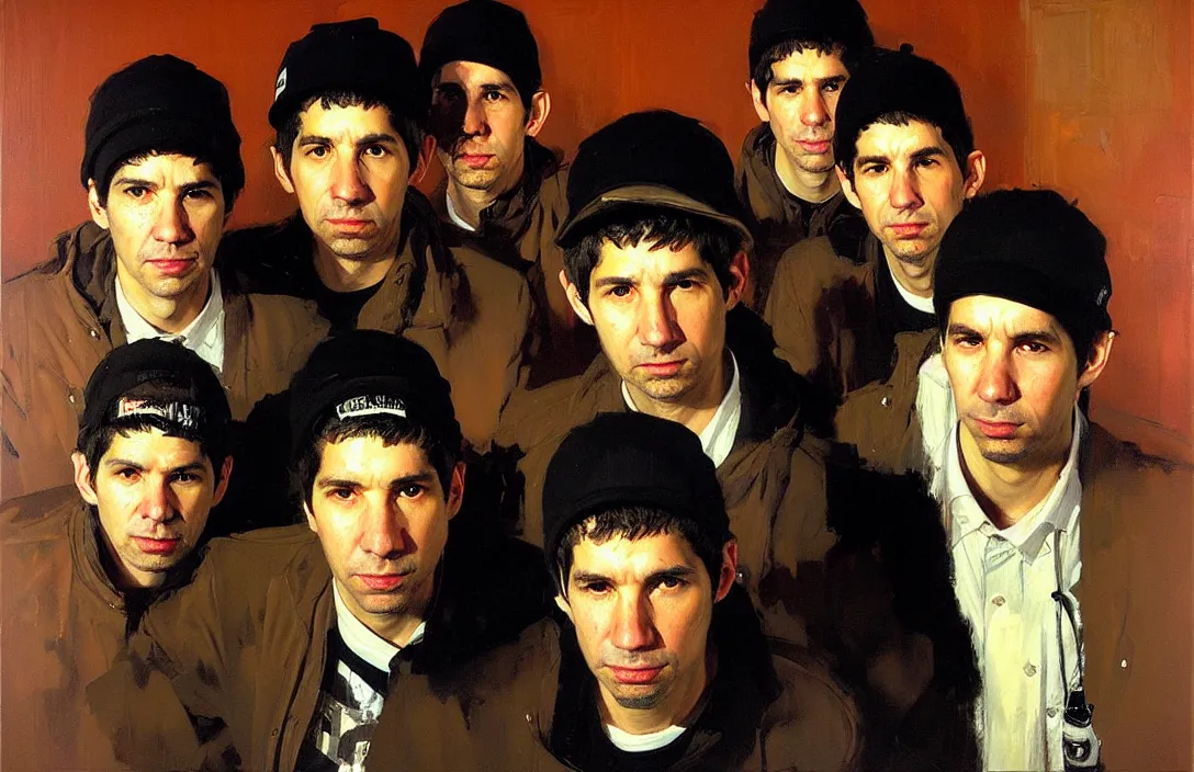Image similar to portrait of beastie boys!!!!!!!!!!!!!!!!!!!!!!!!!!!, detailed face, detailed painting,, epic lighting, by ilya repin, phil hale and kent williams