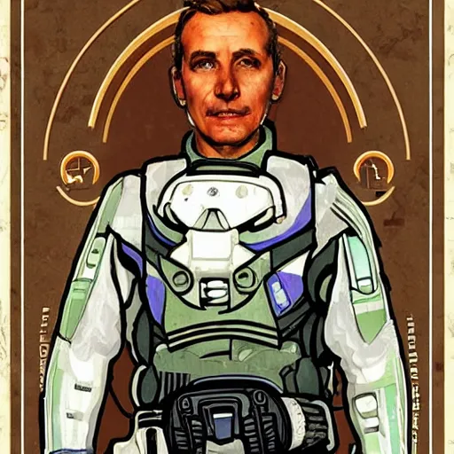 Image similar to art nouveau master chief in the style of norman rockwell