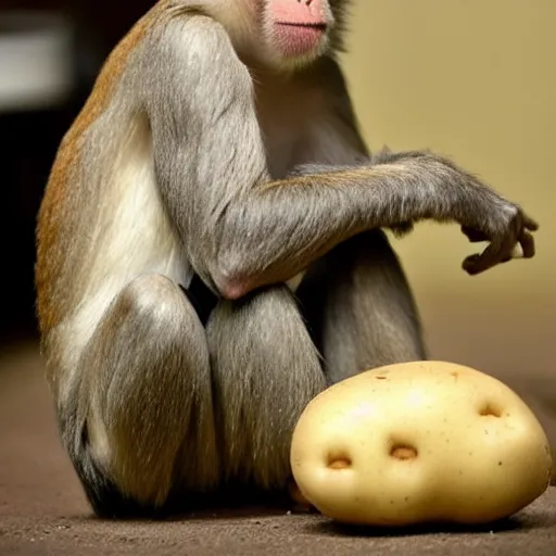 Image similar to a monkey carved in a potato