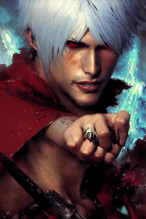 dante from devil may cry 3 portrait dnd, painting by