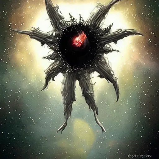 Prompt: a beautiful terrifying monster made out of space and stars. ethereal horror fantasy art