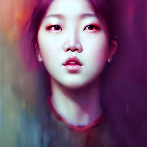 Prompt: roseanne park of blackpink, hyperrealistic portrait, bladerunner street, by karol bak and agnes cecile, fantasy art, photo realistic, dynamic lighting, artstation, poster, volumetric lighting, very detailed face, intricate complexity, 8 k, award winning