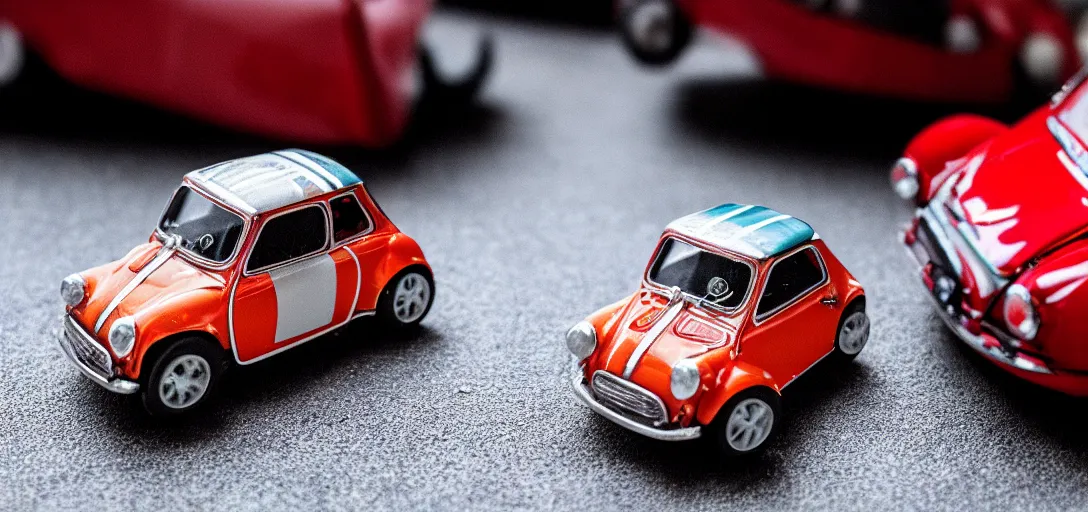 Image similar to a mouse driving a mini toy car bokeh