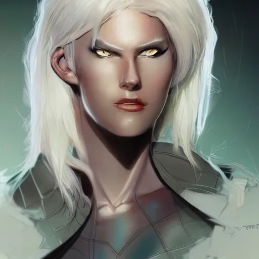 Image similar to comic art, a gorgeous beautiful female with white hair long legs standing at a dimensional gateway,full character design,8k,art by Stanley Artgermm,Travis Charest,trending on Artstation,face enhance,hyper detailed,full of colour,cinematic,dynamic lighting