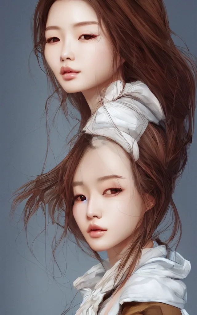 Prompt: a beautiful korean woman with sultry honey eyes and brown hair, wearing plaid pleat shorts and drawstring shirred tube top, stunning, highly detailed, digital painting, artstation, hard focus, art by artgerm and wlop