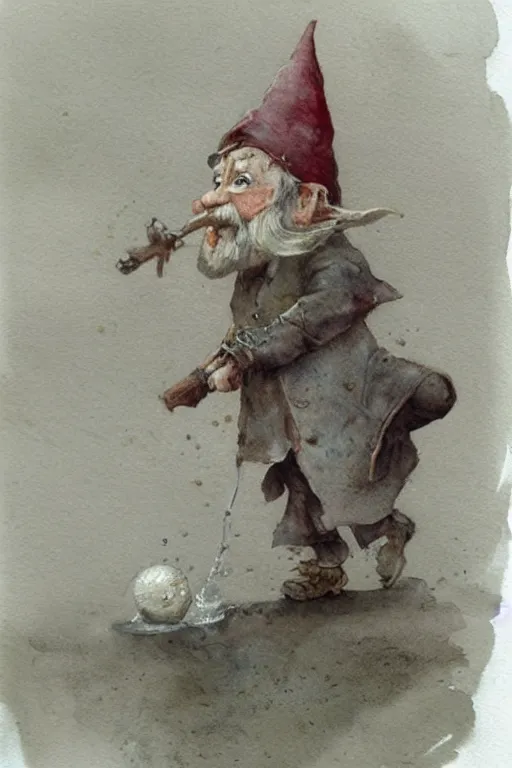 Image similar to muted color!! watercolor of a gnome painterly, granular dripping running. very muted colors. ) ) by jean - baptiste monge!!