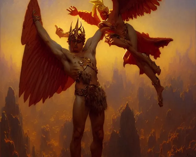 Prompt: attractive lucifer morning star summons death. highly detailed painting by gaston bussiere, craig mullins, j. c. leyendecker 8 k