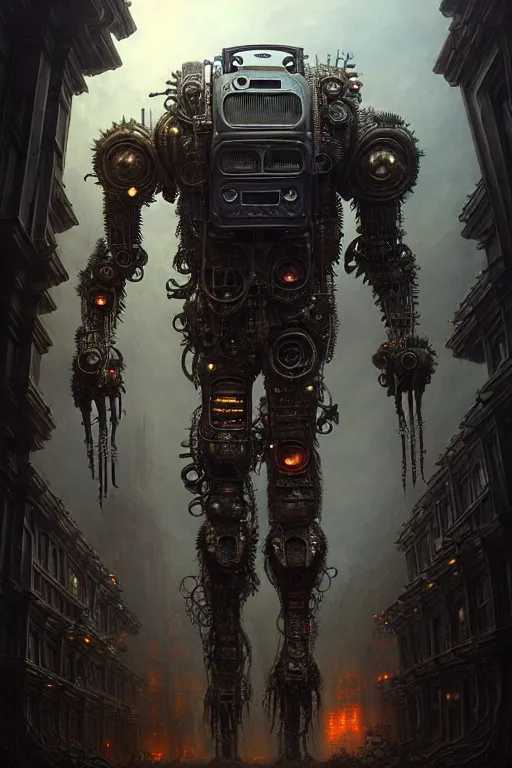 Image similar to A photorealistic 3d render of a robot monster cyborg made of circuits wide view shot by ellen jewett , tomasz alen kopera and Justin Gerard symmetrical features, ominous, magical realism, texture, intricate, ornate, royally decorated, android format, windows, many doors, roofs, complete house , whirling smoke, embers, red adornments, red torn fabric, radiant colors, fantasy, trending on artstation, volumetric lighting, micro details, 3d sculpture, ray tracing, 8k