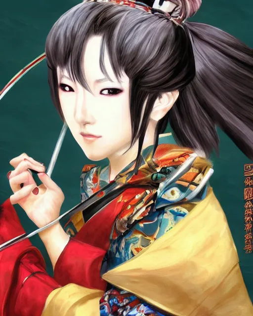 Image similar to oichi from sengoku basara ,samurai warriors in the paintetly style of WLOP yasutomo oka artgerm brush stroke oil painting imagine fx artstation